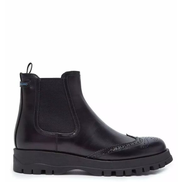 $900 PRADA Leather MOTO BROGUE Wing-Tip Chelsea Boots PLATFORM BLACK 41 (SE29) - Picture 1 of 8
